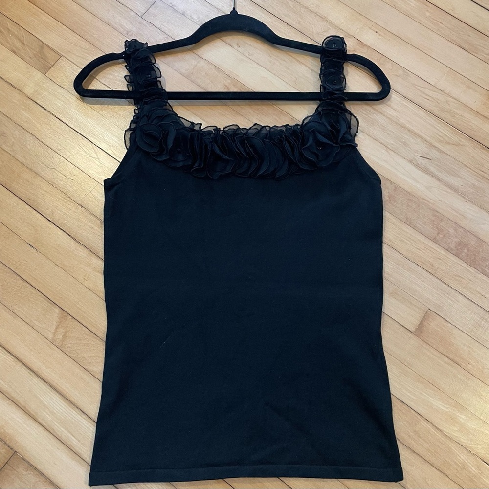 CACHE Vintage Silk Cotton Ruffle Flower Beaded Tank Top Y2K Whimsygoth Fairycore - Picture 10 of 14